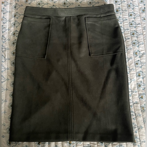 Suede Dark Green Knee-Length skirt - Picture 1 of 2